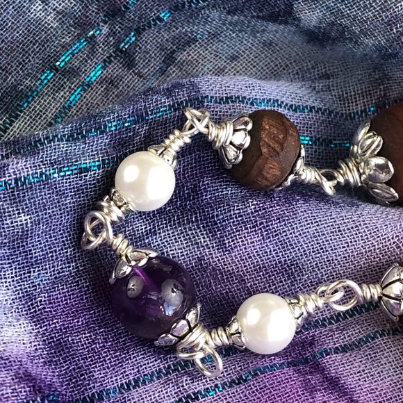 31 3/4"berry Tulasi with pearl (gemstone for the Moon) and amethyst (Saturn) - Picture 6 of 11